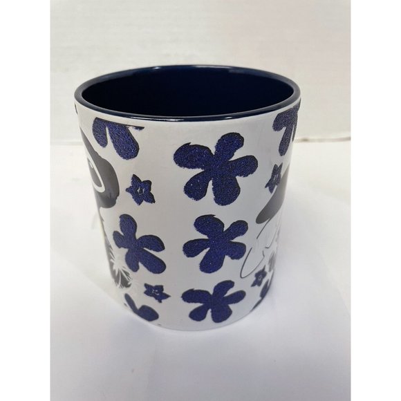 Disney Stitch Coffee Mug Blue Flowers in Raised Glitter 20 oz Stitch XL 4 1/3" x - Picture 4 of 7